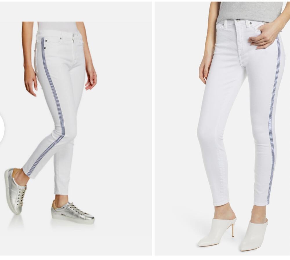 7 FOR ALL MANKIND White Cotton Side Stripe High Rise Ankle Skinny Jeans 27 NEW